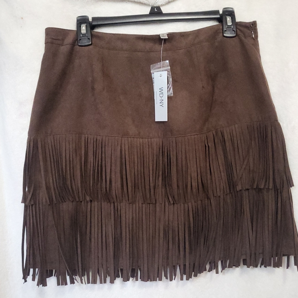 WDNY Chocolate Brown fringe skirt Western Size medium -Nashville Skirt